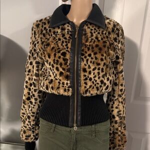 Guess Leopard Print Teddy Jacket with Black Accents